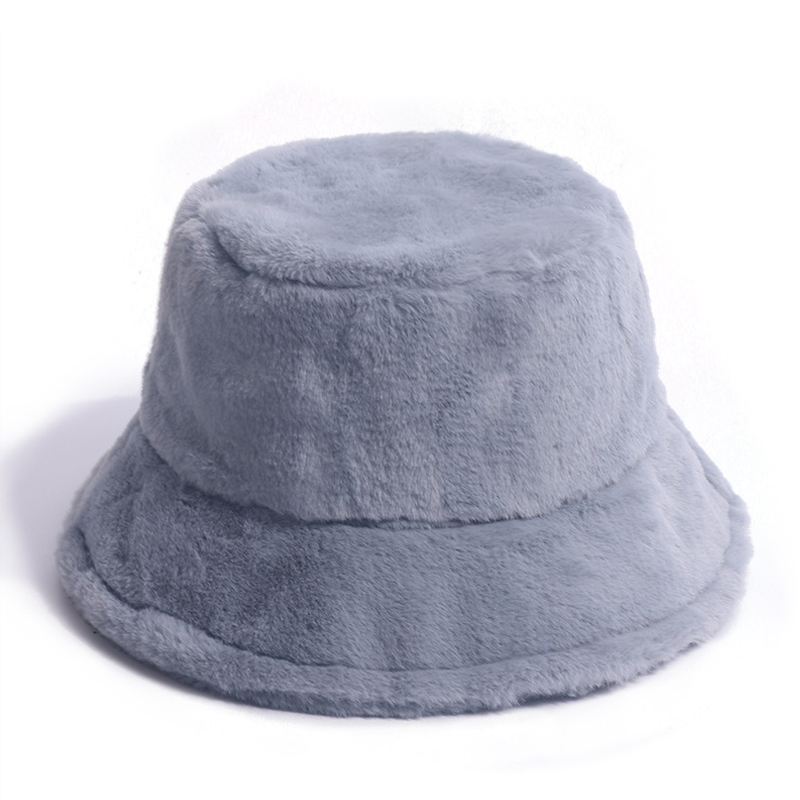 Hot rea Custom Warm Imitation Rabbit Hair Bucket Hat (5)