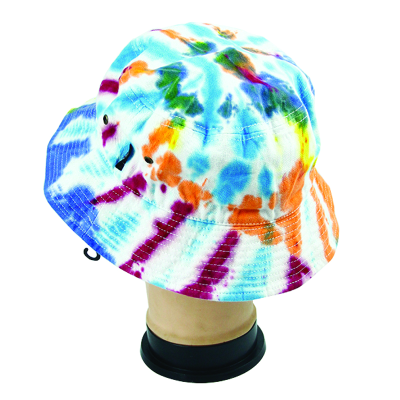 Sayarwa mai zafi Fashion Custom Cotton Breathable Sunshade Tie Dye Bucket Hat (4)
