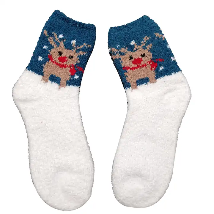Спандекс, полиэстер, жаккардовые теплые зимние рождественские нечеткие домашние носки для ног, 2 шт.