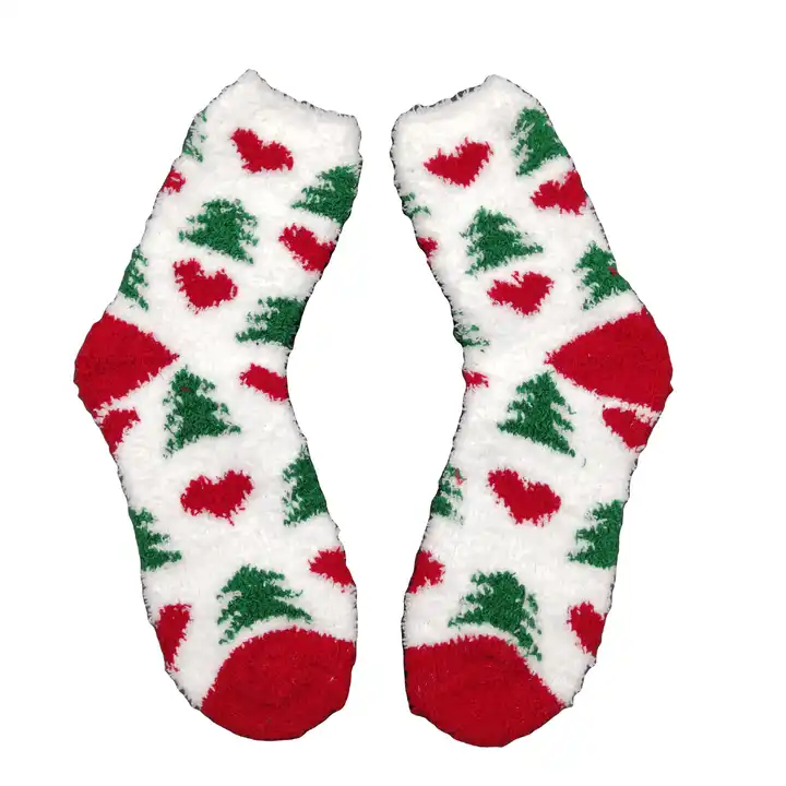 Spandex Polyester Jacquard Warm Winter Kersfees Fuzzy binnenshuise vloervoet sokkies 3