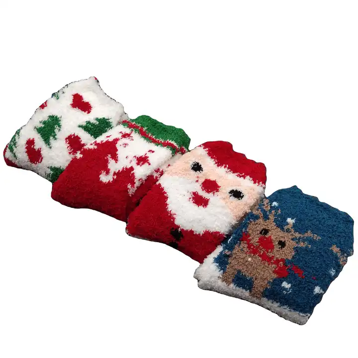 Spandex Polyester Jacquard រដូវរងាក្តៅ Christmas Fuzzy ស្រោមជើងជាន់ក្នុងផ្ទះ 5