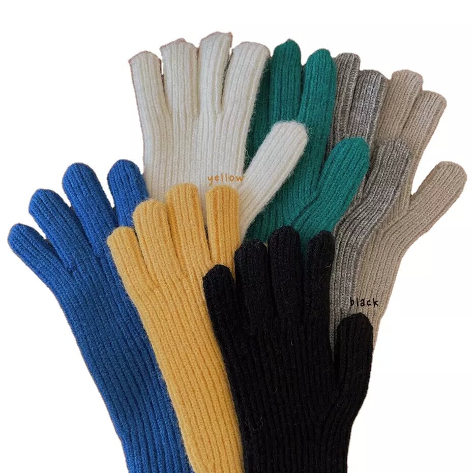 Custom Adult Fashion Plain Striped Touch Screen Winter Warm Knitted Gloves with Holes 1_proc