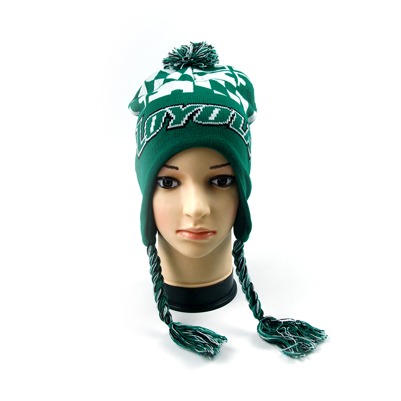 Hot sale Custom acrylic jacquard earflap hat with pom on top  (2)